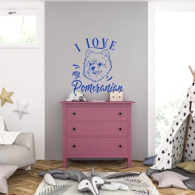 Muursticker - I Love My Pomeranian - 40,6 x 43,4 - Blauw