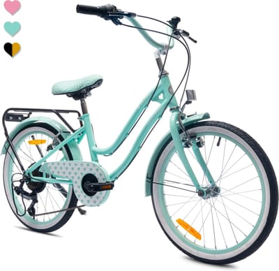 Heart Bike Fiets voor een meisje van 6 tot 10 jaar, 20 inch Munt, 6 versnellingen Shimano, kinderfiets in hoogte verstelbaar