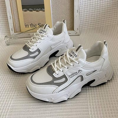 WTEMPO Schoenen met letterprint Casual schoenen Lente en herfst Dikke zolen Verhogend Kruisveters Mesh Ademend Dames Sportschoenen Dropshipping Groothandel 35 grijs