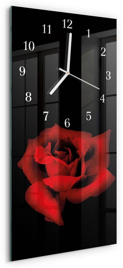 Tulup Wandklok - Roos Gekleurde Glazen Klok - 30x60 cm - Rood Glazen Klok Met Print - Witte Handen - Rechthoekige Wandklok - Moderne Wandklok Glas - Wandklok Glas Decoratie