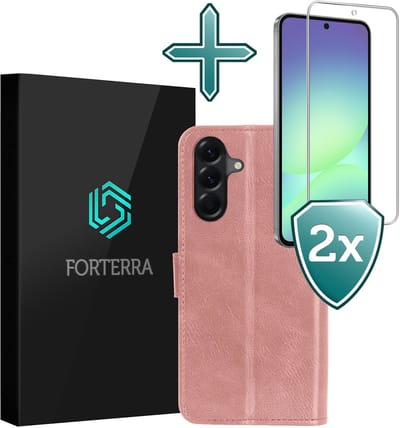 Hoesje Met 2x Screenprotector - Geschikt voor Samsung Galaxy A56 - Luxe Pasjeshouder - Flip Case - Bookcase Portemonee - Kunstleer Book Case - Flipcase Hoes - Book Cover - Walletcase - Portemonneehoes - Rosé goud