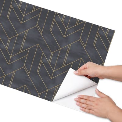 Coloray Meubel Wrap Folie - Zwart Meubelfolie - 50x100 cm - Wrapfolie Keuken Geometrisch patroon - Decoratiefolie - Modern Meubelfolie - Meubel Wrap Folie - Woonkamer decoratie - Achtergronden en patronen