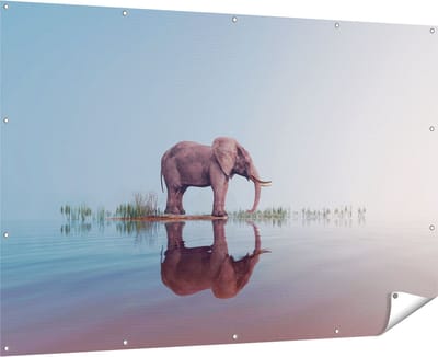 Gards Tuinposter Olifant bij het Water - 180x120 cm - Tuindoek - Tuindecoratie - Wanddecoratie buiten - Tuinschilderij