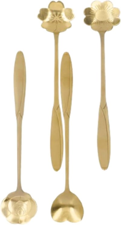Set van 4 Koffielepels, Bloemvormige Theelepels voor Espresso, Dessert en Thee, 18 cm (Goud)