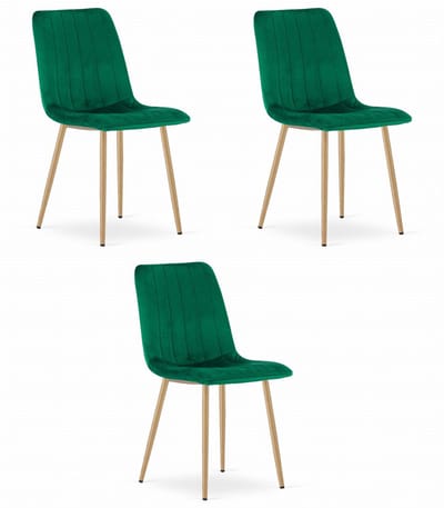 Set van 3 Eetkamerstoelen LAVA - Groen - Houtlook Metalen Poten - Velvet Bekleding - Industriële Stijl, Max. 110 kg, Ergonomisch Design, Comfortabele Zitting