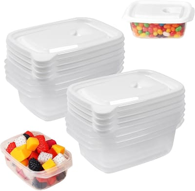 Famanu – Set van 8 kunststof voedselcontainers van 400 ml, BPA-vrije vries- en magnetronbakjes met deksel, compact en stapelbaar