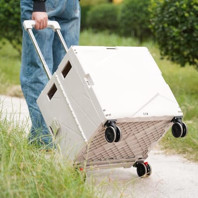 Famanu - Boodschappentrolley, inklapbaar, boodschappenmand met deksel, transporttrolley, tot 50 kg, uittrekbare aluminium uittrekbare handgreep, 4 360° draaibare wielen