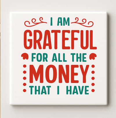 I Am Grateful for All the Money That I Have Keramische Tegel – 15x15 cm Motiverende Welvaartsquote Wandtegel – Positieve Energie Cadeau & Huisdecoratie