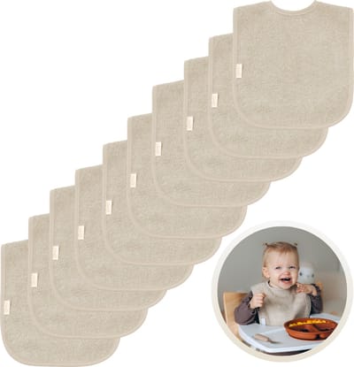 Funnies Slabbetjes 10-Pack Cream - Set van 10 Zachte Slabbertjes - Grote Slabbers - Kwijldoekjes voor Baby’s en Kinderen - Absorberend, Zacht en Makkelijk Wasbaar - Perfect voor Voeden, Kwijlen en Bescherming van Kleding