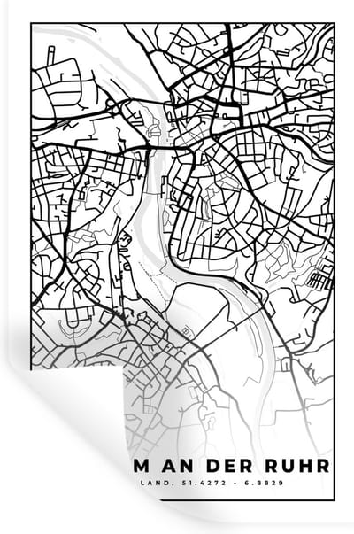 Muurstickers - Sticker Folie - Plattegrond - Mülheim an der Ruhr - Kaart - Stadskaart - 20x30 cm - Plakfolie - Muurstickers Kinderkamer - Zelfklevend Behang - Zelfklevend behangpapier - Stickerfolie