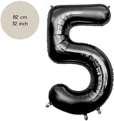 Fienosa Cijfer Ballonnen nummer 5 - Zwart - 82 cm - Helium Ballon - Verjaardag ballon - Verjaardag versiering - Leeftijd verjaardag - Verjaardagsballon - Verjaardag