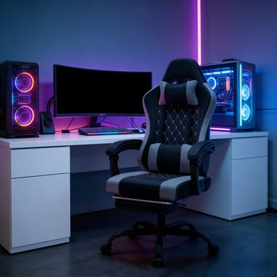 MODENUIT Bureaustoel 70 x 70 x 127 cm - Massage Lendenkussen - Verstelbare Rugleuning - Voor Werk en Gaming - Metaal - Zwart Grijs