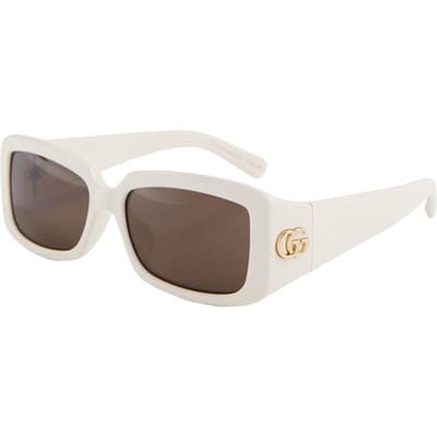 Lunettes de soleil rectangulaires avec logo Gucci Lunettes de soleil pour femme Beige GG1403SK004 Dust Bag+Eyeglass Case (Random Color),54