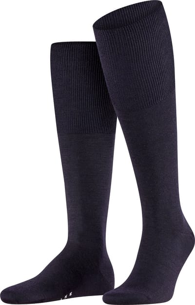FALKE Airport lang eenkleurig wol katoen kniekousen heren blauw - maat 41-42