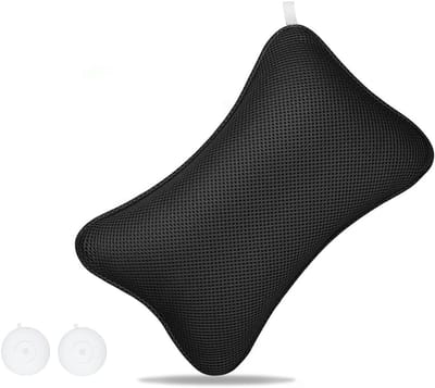 Ergonomisch Badkussen van 3D Mesh met 2 Antislip Zuignappen voor Hoofd en Nek - Zwart, Comfortabel en Ondersteunend Badaccessoire