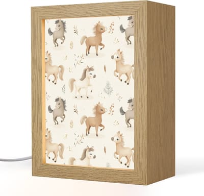 Nachtlampje 15x20 cm - Kinder lampje - Veulens - Paard - Patroon - Beige - Tafellamp kinderkamer - Slaapkamer lamp - Bedlamp kinderen - Kinderlampje stopcontact - Wandlamp babykamer - Nachtlampjes