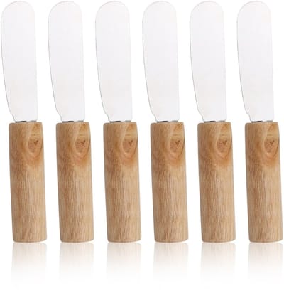 Dailygoods- Botermessen - 6 Stuks - Roestvrij Staal - Houten Handvat - Smeermessen voor Brood - Keukengereedschap - Ergonomisch Ontwerp