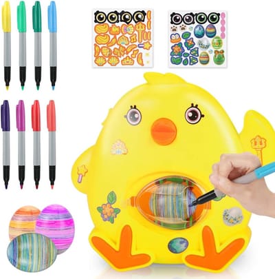 Decoratieset, paaseiermachine met spinner, eiverfmachine bevat 8 kleuren markeerstiften, 3 eieren en 2 stickers, Pasen, kinderdag, doe-het-zelf cadeaus voor kinderen