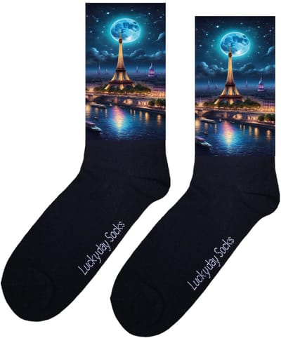 LuckyDay Socks - Sokken met Eiffeltoren- Parijs - Verjaardag cadeau - Valentijns cadeau - Trend nu - Kerst cadeau - Steden trip - Grappige sokken - Leuke dames en heren sokken - Moederdag - Vaderdag - Socks maken Happy - Maat 37-44