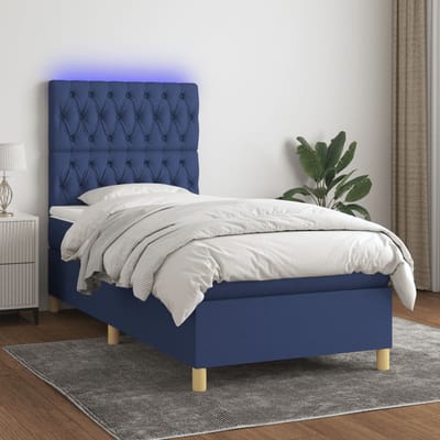 vidaXL - Boxspring - met - matras - en - LED - stof - blauw - 100x200 - cm