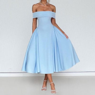 Nieuwe Lente Trendy Dameskleding Elegant Temperament Effen Kleur Off-shoulder Taille-omhelzend Mode Jurk XL
