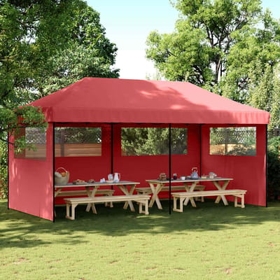 vidaXL - Partytent - inklapbaar - pop-up - met - 3 - zijwanden - bordeauxrood
