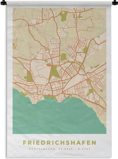 Wandkleed - Wanddoek - Friedrichshafen - Kaart - Vintage - Stadskaart - Plattegrond - 120x180 cm - Wandtapijt
