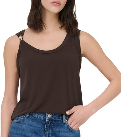 Jacqueline de Yong bruine dames top   Ronde hals   Slim Fit   Mouwloos Bruin S