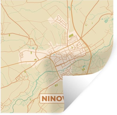 Muurstickers - Sticker Folie - Ninove - Kaart - België - Stadskaart - Plattegrond - 100x100 cm - Plakfolie - Muurstickers Kinderkamer - Zelfklevend Behang XXL - Zelfklevend behangpapier - Stickerfolie