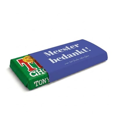 Tony Chocolade | Chocoladecadeaus | Bedankt | Cadeau | Bedankt Meester | Chocolade met tekst | Hazelnoot | Fotofabriek