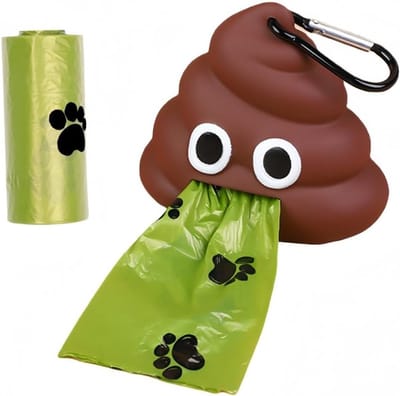 Draagbare poepzakdispenser met grappig ontwerp, handige poepzakhouder voor honden, eenvoudig en hygiënisch in gebruik, ideaal voor onderweg met 1 rol inbegrepen