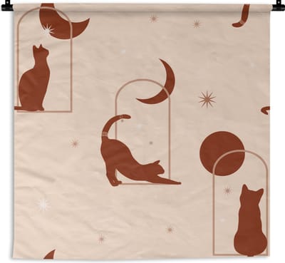 Wandkleed - Wanddoek - Kat - Sterren - Patronen - 90x90 cm - Wandtapijt