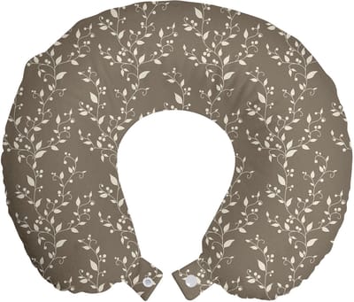 ABAKUHAUS Bloemen Reiskussen met Neksteun, Natuurlijke Inspiratie Bessen, Schuimrubber Reisaccessoire voor Vliegtuig en Auto, 30x30 cm, Taupe-Crème