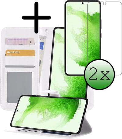 Hoesje 2 in 1 - Geschikt voor Samsung Galaxy S22 Plus - Met 2x Screenprotector - En Uitneembare Hard Cover - Bookcase - Wallet Case - Met Pasjeshouder - Book Case - Uitneembaar - Pashouder - Kunstleer - Wit