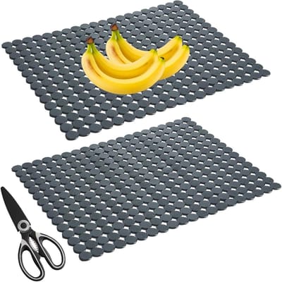 Spoelbakmat, 2 stuks spoelbakmat voor keukenspülbak, 30 x 40 cm PET knipbaar keukenspülbakmat met 1 schaar, puntontwerp, afdruipmat spoelbak (grijs)