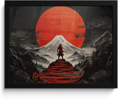 Poster in lijst - Fotolijst 40x30 cm - Posters - Krijger - Rode trappen - Zon - Berg - Posterlijst zwart - Decoratie - Wanddecoratie woonkamer - Muurdecoratie slaapkamer