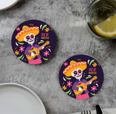 GR onderzetters voor glazen - Halloween - Dia de Los Muertos Gitaar - Vinyl - 6st