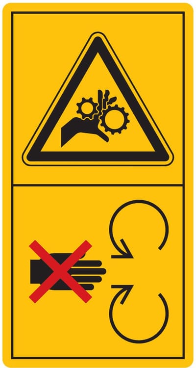 Combinatie-etiket intrekgevaar, niet openen terwijl machine loopt sticker 50 x 100 mm - staand