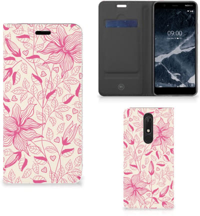 Nokia 5.1 (2018) Smart Cover Pink Flowers