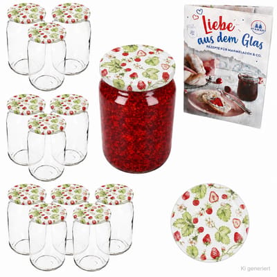 12-delige set ronde glazen 720 ml tot 82 bosaardbeien incl. Diamant Gelierzauber receptenboekje