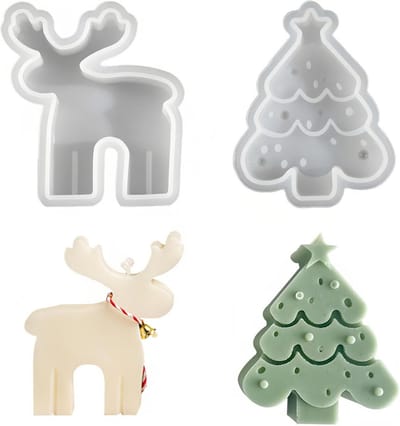 Set van 2 siliconen vormen voor kerstkaarsen, rendier en kerstboom, perfect voor DIY knutselprojecten en wax creaties
