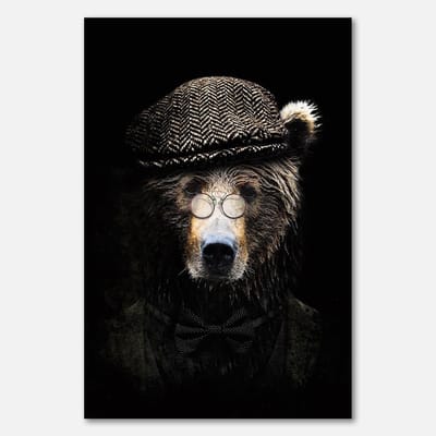 Poster op Papier - 40 x 60 cm - Beer met pet en bril - PosterJunkie