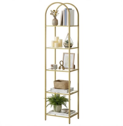 VASAGLE - Boekenkast - Met 5 Niveaus - Gehard Glas - Metalen Frame - Voor Woonkamer Slaapkamer Kantoor