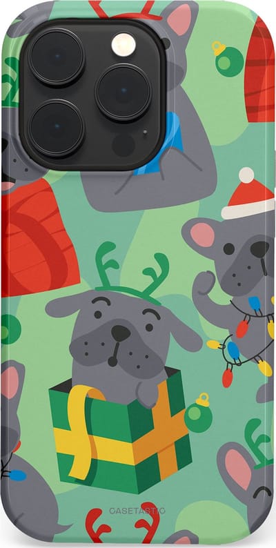 Casetastic hoesje geschikt voor Apple iPhone 14 Pro - MagSafe - Dubbellaagse bescherming - Hondje als Kerstcadeau - Fashion Case - Mintgroen Grijs Rood