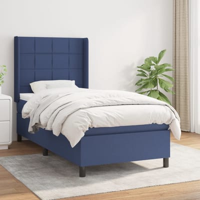 vidaXL - Boxspring - met - matras - stof - blauw - 90x190 - cm