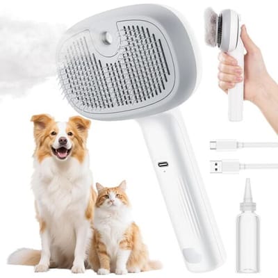 Pecute Huisdier Spray Kam Oplaadbaar Zelfreinigende Mist Borstel Voor Honden En Katten Anti-Statisch Verzorgingsgereedschap Met Waterfles - Wit