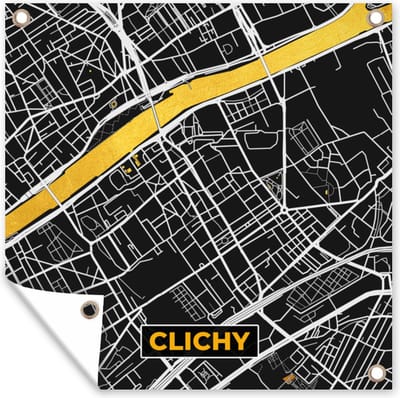 Tuin poster Plattegrond - Frankrijk - Clichy - Stadskaart - Kaart - 200x200 cm - Tuindoek