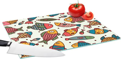 Glazen Snijplank - 39x28 - Patroon - Zee - Vis - Zeedieren - Snijplanken Glas
