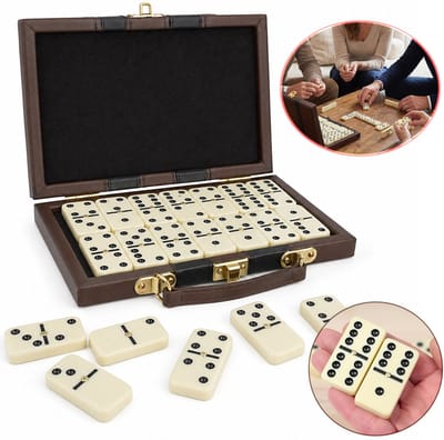 Dubbele Set Van 6 Dominostenen - Jumbo Dominospel Met Leren Etui - Klassiek Dominospel Voor Volwassenen En Kinderen