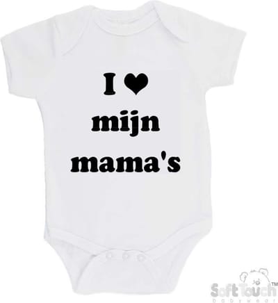100% Katoenen Romper "I mijn mama's" Unisex Katoen Wit/zwart Maat 62/68